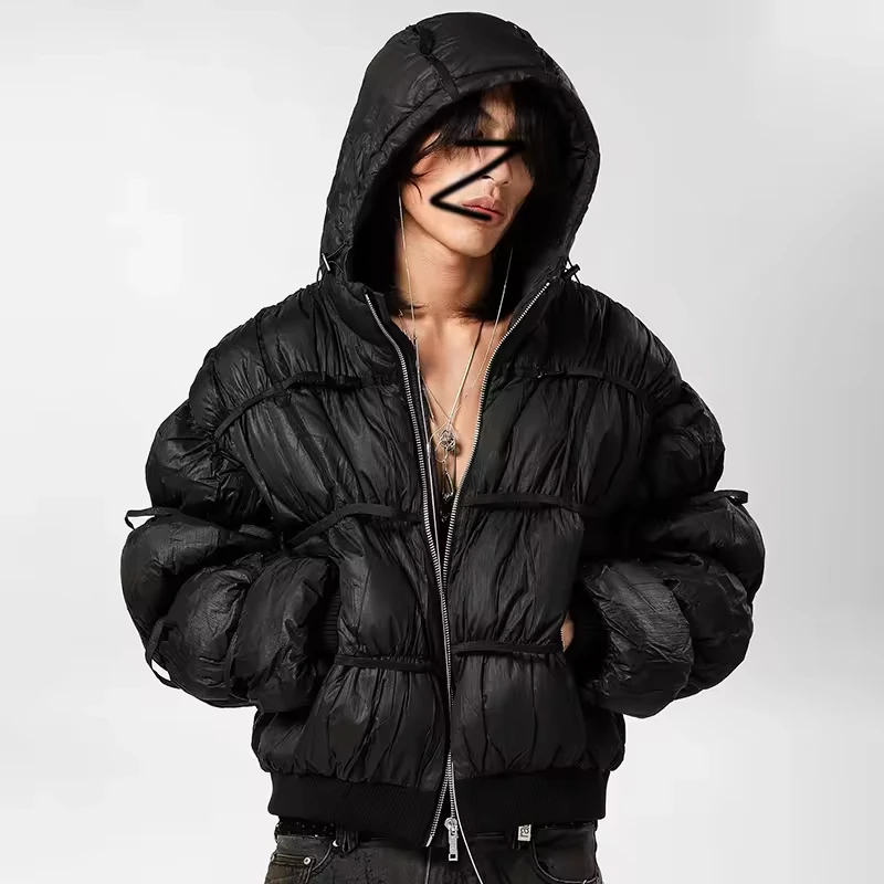 Gray Custom Screen Print High Quality Men's Thick Heavyweight Full Zip up Streetwear Clothing Manufacturer Puffy Puffer Jacket gallery 2