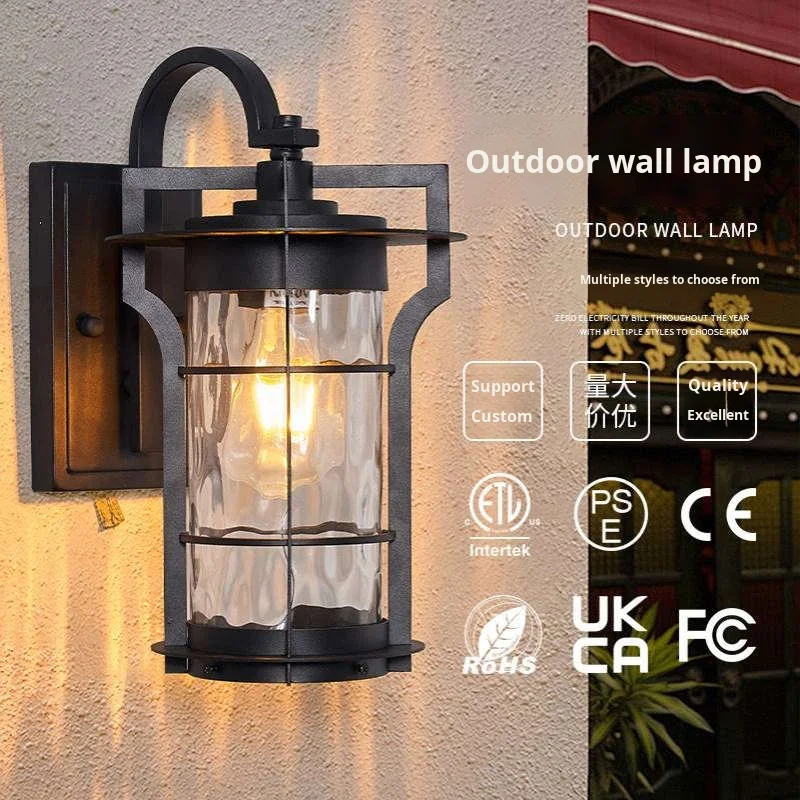 Lampu Dinding Luar Ruangan Gaya Pedesaan Amerika & Eropa, Tahan Air, Aluminium, LED Dapat Diredupkan, untuk Taman, Halaman, Balkon