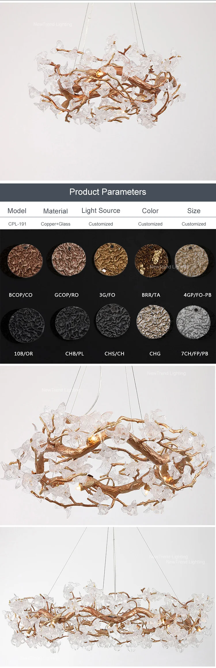 cpl 191 elegant design indoor decoration pendant light villa living room modern glass flower led chandelier-1