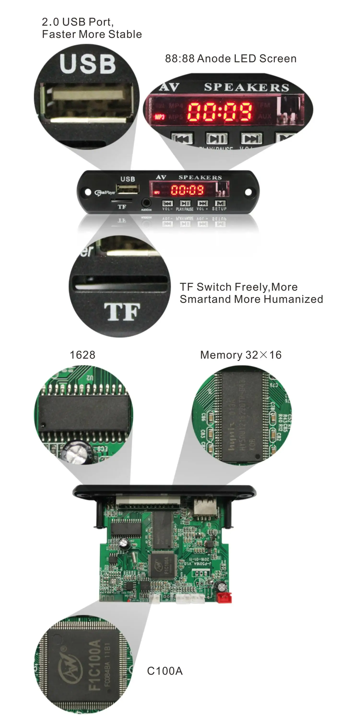 PCB for Bluetooth Card USB MP4 Player Motherboard PCBA Quality Electronic Board USB MP4 Video Player Board