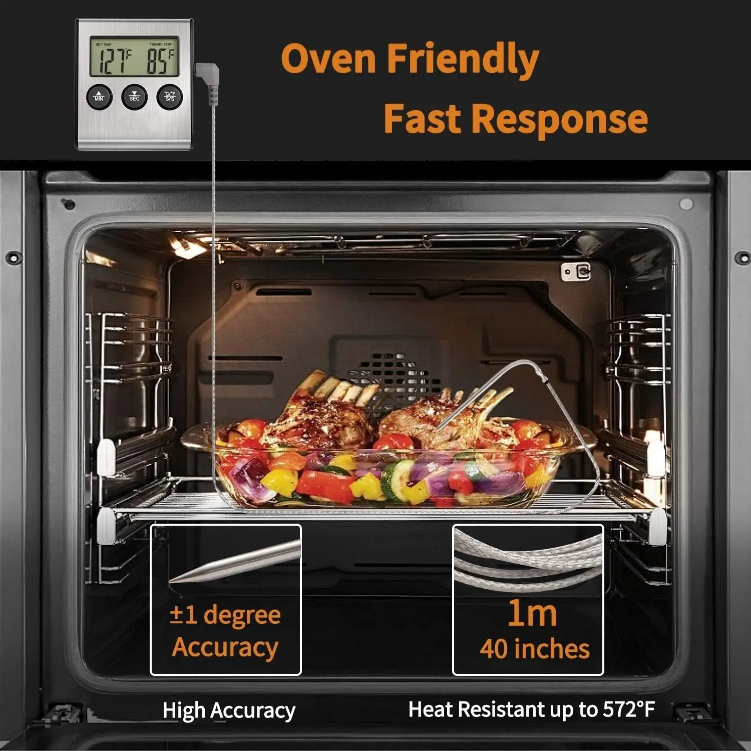 Stainless Steel Household 2 in 1 Thermometer Cooking Thermometer with Timer