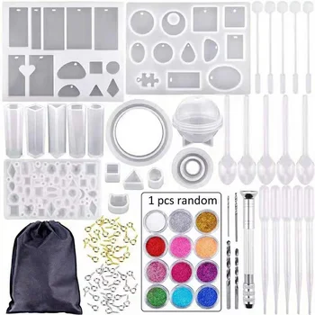 137 pieces of handmade diy crystal glue tool set bracelet pendant jewelry silicone mold with drill resin moulds for jewellery