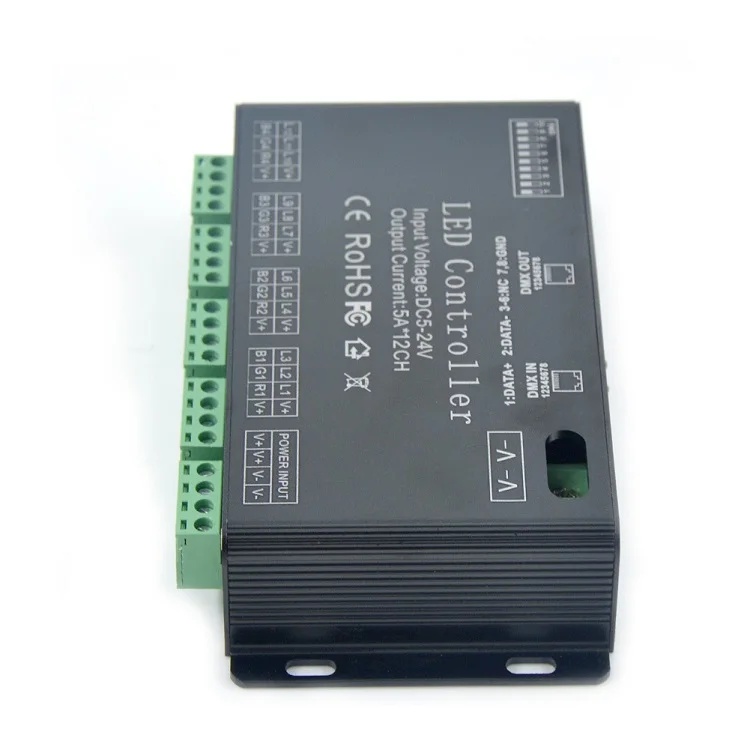 12CH 5A Constant Voltage DMX Signal DMX512 Decoder RGB Led Controller Dimmer for Led Strip Light Control