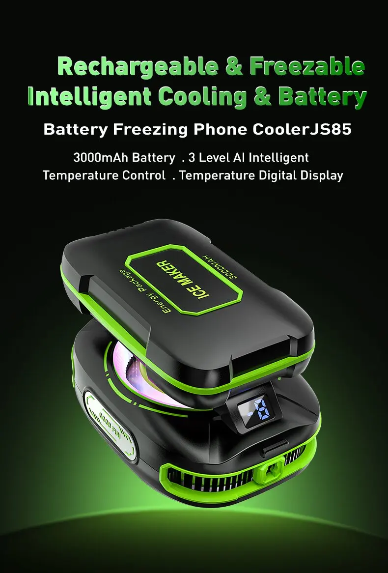 JS85 armored design Wireless 3000mAh Backpack battery Level 7 speed adjustable gaming semiconductor phone cooling radiator