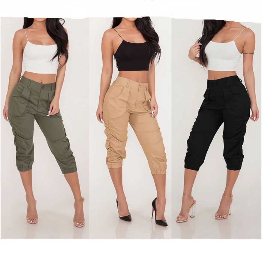 Wholesale Summer Autumn Ladies 34 Trousers Womens Three Quarter  Elasticated Waist Casual Capri Cropped Pants From malibabacom
