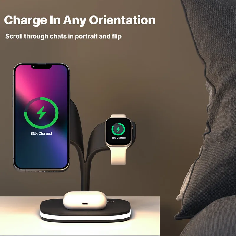 Magnetic three-in-one mobile phone watch headset wireless charger fast charging base