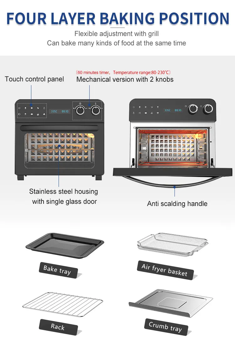 Electric Digital Non-Stick Air Fryer oven Stainless steel housing  Digital LED touch FM9016 air fryer accessories set
