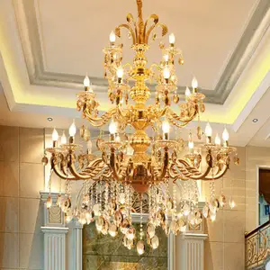 Trending Nordic Tradition Luxury Large Banquet Hall Luxury K9 Crystal Candle Led Gold Chandelier