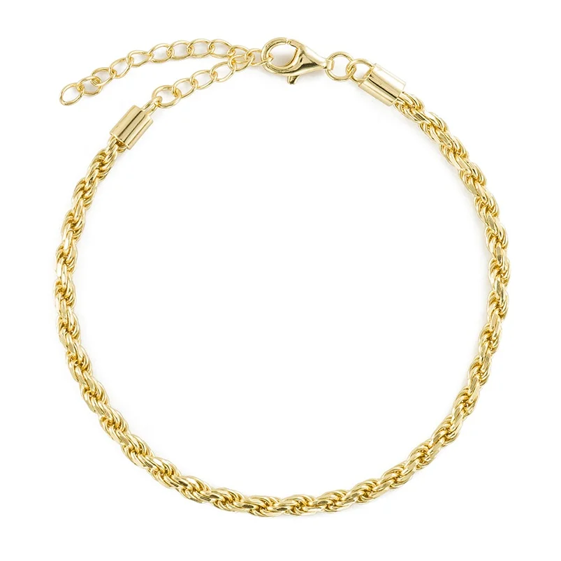 Gemnel 2022 New Design 925 Sterling Silver 18k Gold 3mm Twisted Rope Chain Bracelet Women
