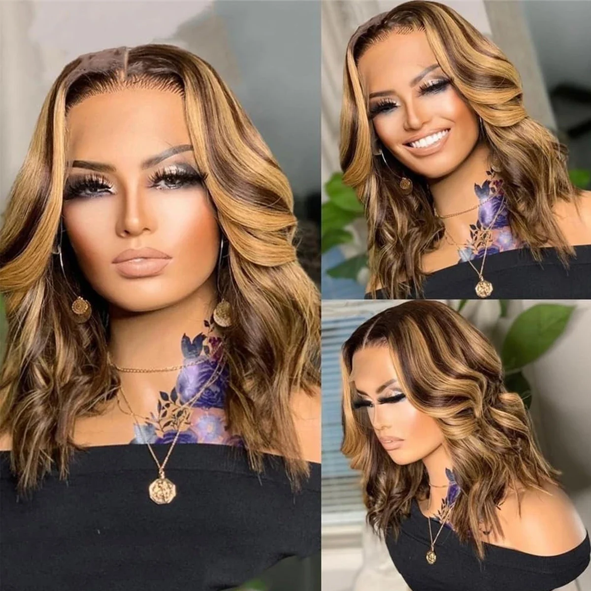 Body Wave Ombre Bob Wig Remy Human Hair T Part Lace Wig P4 30 13x5x1 180% Density_voghion.com