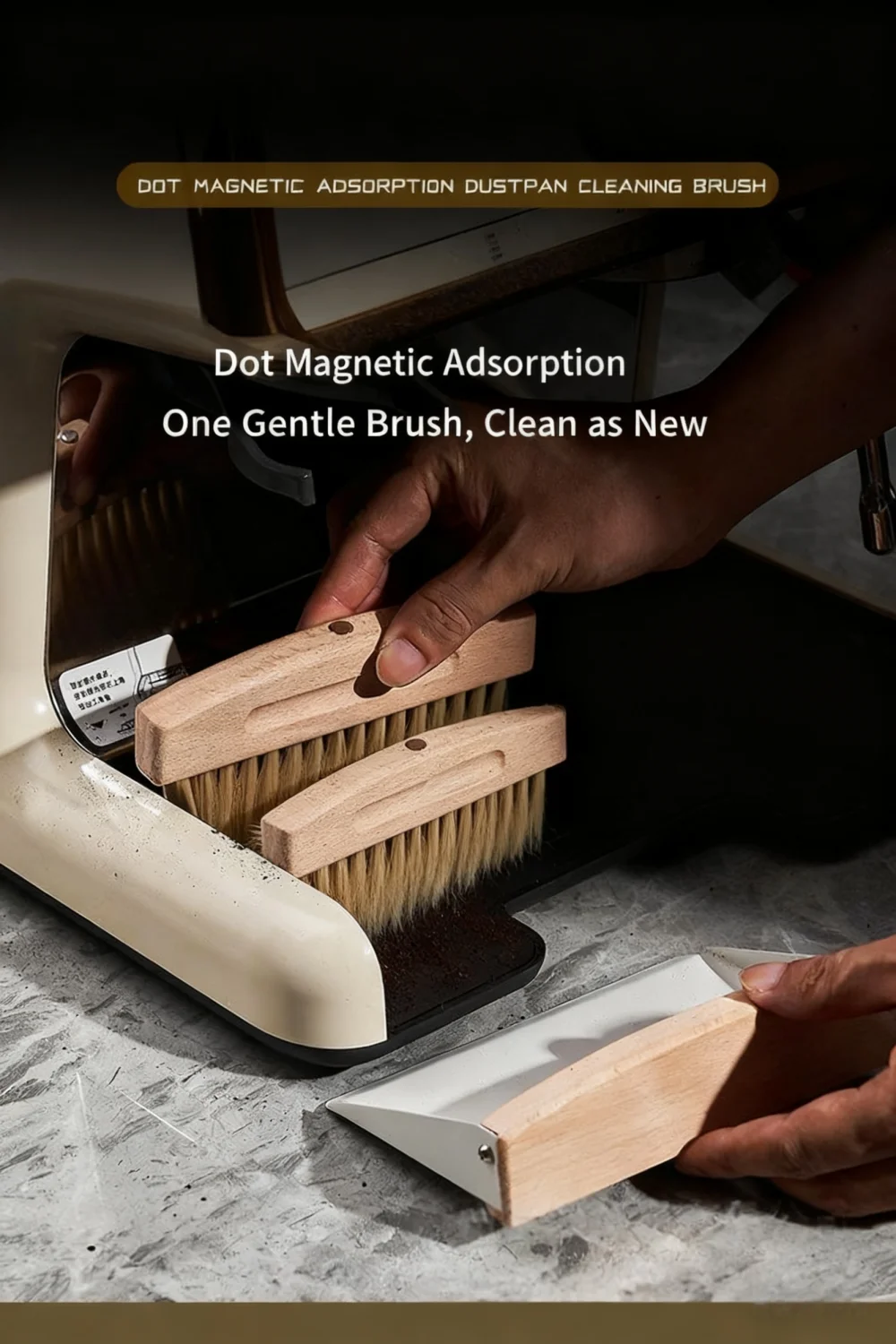 product custom eco friendly small beechwood broom  dustpan set with natural sisal brush for cleaning coffee grounds dirty desktop-3