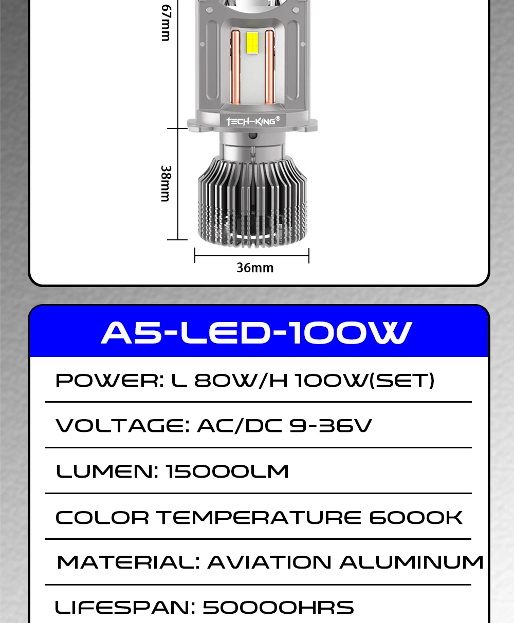 TECH-KING New Car Headlight 12V H4 Mini Led Bi Projector Lens Headlight LED Laser Projector Lens High Power H4 Bulbs