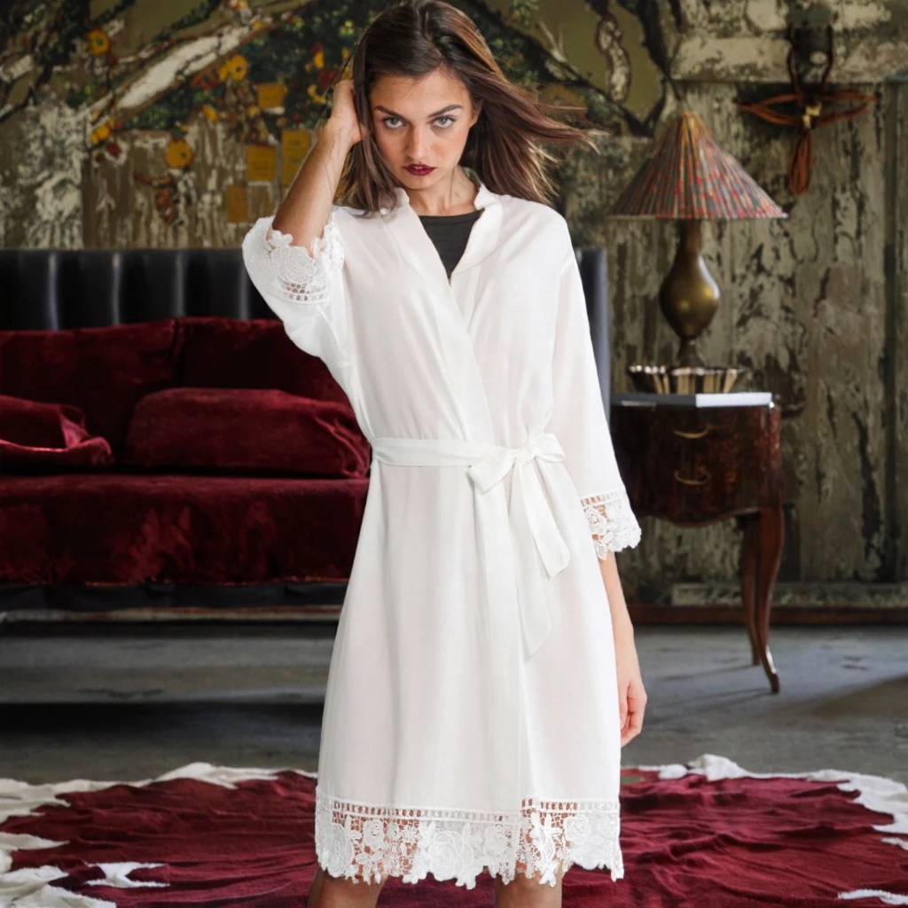 Talia Drawstring Robe 100% Cotton Winter Solid Drawstring ODM Women's Bridesmaid Wedding ...