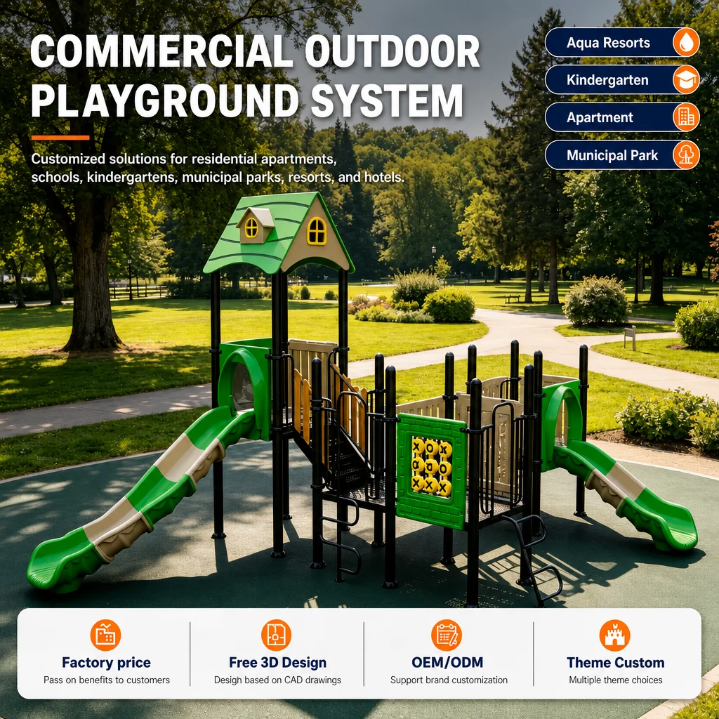 Outdoor Playground Equipment PE Board Kids Climbing Frame Slide Swing Set School Park CE CPC ASTM Certified OEM Wholesale Safe