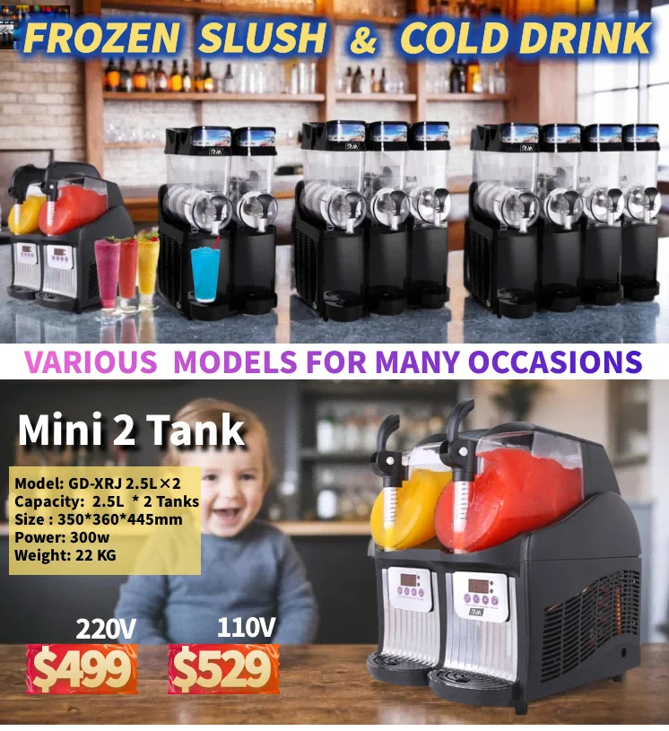 High quality frozen commerical alcohol fruit space three tank small slush machine china italian motor 110v 220v slushy machine