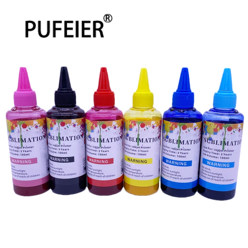 100ML Bottle Premium Refill Sublimation Ink Compatible for Epson 6 Color Inkjet Printer Printing Sublimation Ink