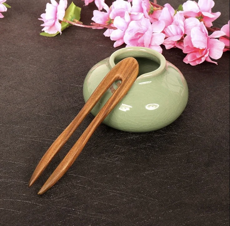 Chinese Hairpin U Shaped Hair Forks Vintage Green Sandalwood Wooden Sticks for