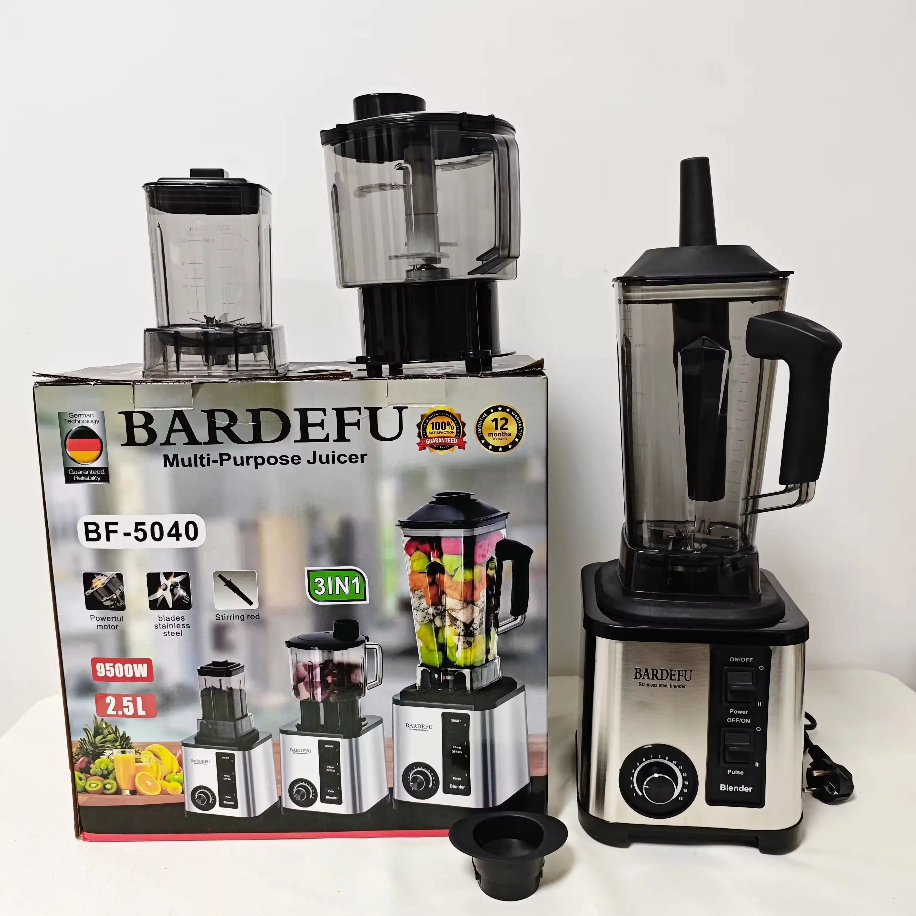 3-in-1 Stainless Steel Blender Juicer 15 Speed Settings Variable