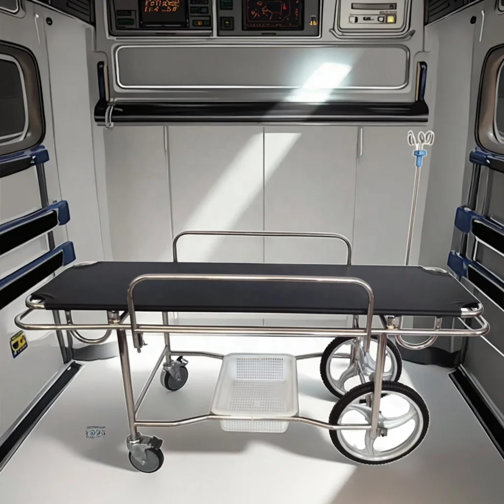 Patient Transport Stretcher Adjustable Spring Net Surface Large Wheels Cold-rolled Steel Aluminum Foldable Durable School 4