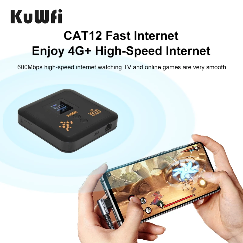 ESim+SIM Card KuWFi Router 4G+ CAT12 Speed 5400mAh Battery Wifi 4g Lte Enterprise Travel Router Modem Wi-fi Router with LAN Port