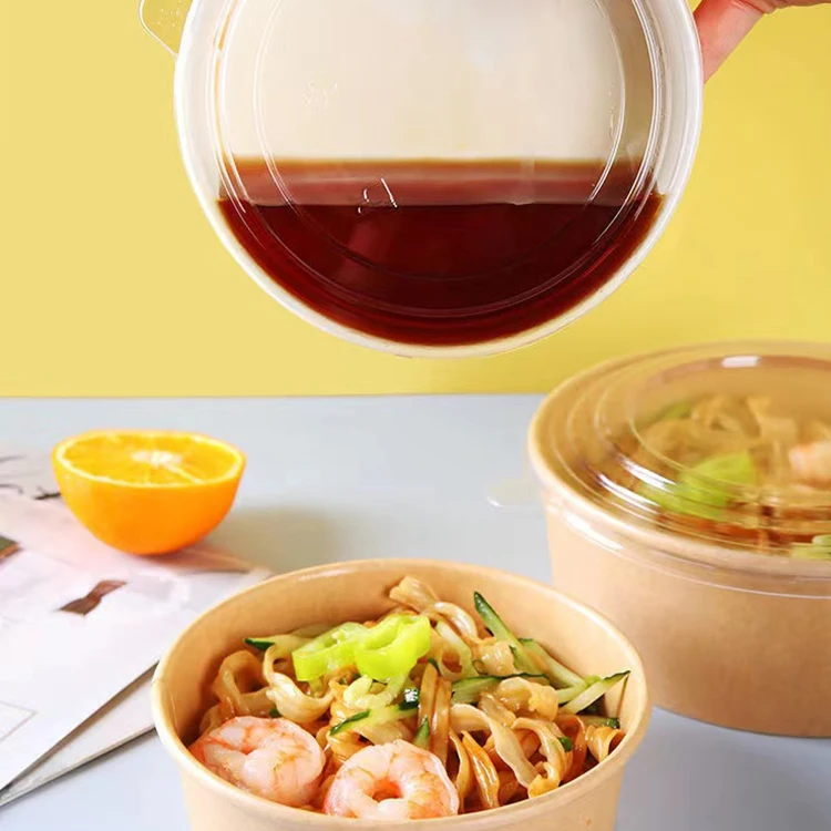 Factory Wholesale 500ml 750ml 1000ml 1100ml 1300ml Disposable Kraft Paper Round Bowl