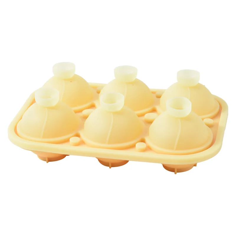 Food Grade Silicone Six-Hole Circular Ice Hockey Mold Eco-Friendly Freezing Ice Tray for Household Whiskey with Lid