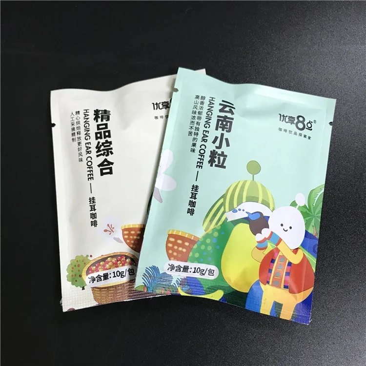 Damp Proof Sealing Drip Coffee Plastic Pouch With Custom Logo 3 Side Heat Seal Packaging Bag For Tea Coffee