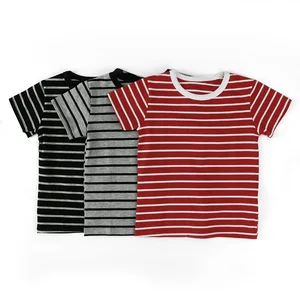 Cotton-Blend Black & White Stripe Round Neck Short-Sleeve Boys' Toddler T-shirt for Daily Wear & Play