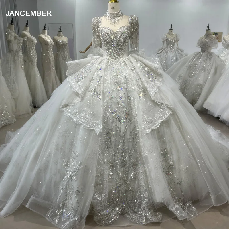 Long Sleeved Lace New Exquisite Wedding Dress Princess Ball Gown Tassel  Wedding Dress Xs078