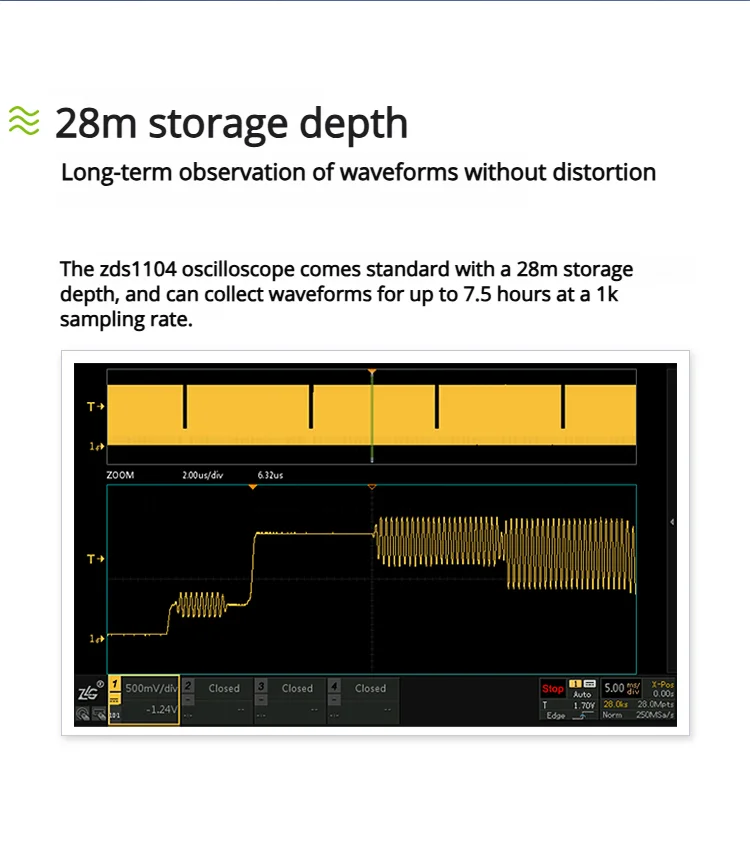 100MHz+1G Sampling Rate 7-inch Screen Portable 4-channel Digital Oscilloscope ZD