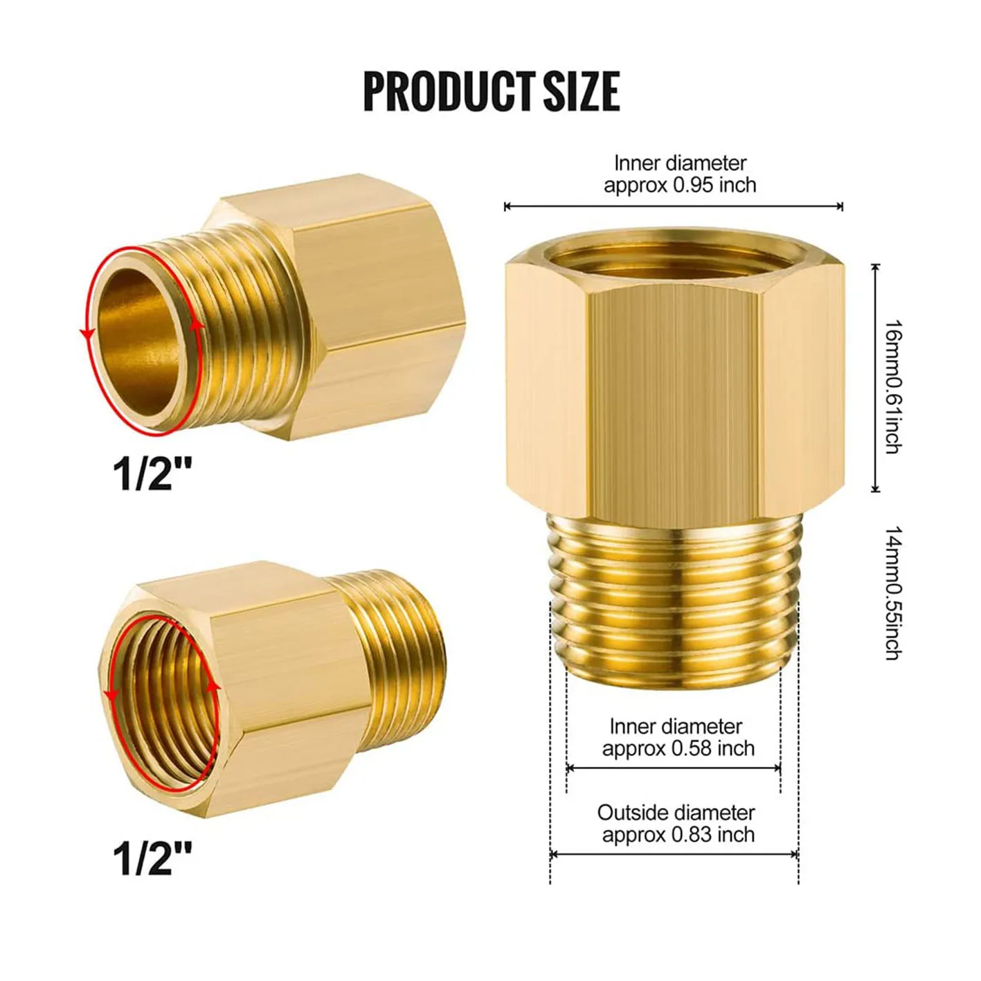 Heavy Duty 1/2 Npt Male Thread To 3/8 Npt Female Thread Brass Reducer ...