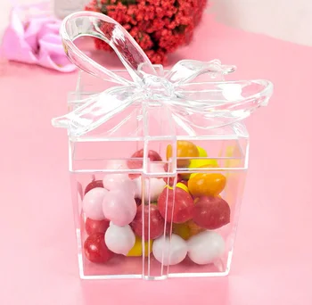 New Transparent square Candy Box With Bow Wedding Party Favor square Gifts Chocolate Candy Box Gift Storage Box