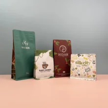 8-Side Seal PET Coffee Bag Flat Bottom 250g 500g 1KG Capacities Zip Lock Closure Gravure Printing Beans Sugar Packaging