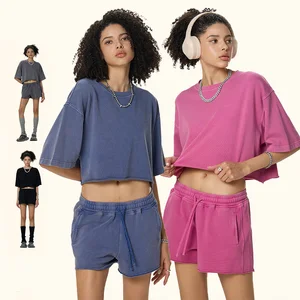 Roregal 2K-Inspired Vintage 100% Cotton Wash Crop Tee Women's 280G Garment-Washed Cropped T-Shirt for Boxy Relaxed Fit