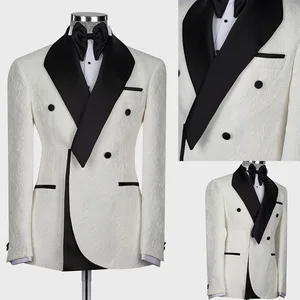 Men's Wedding Tuxedo Single Jacket Jacquard Ball Design Slim V-neck Double-Breasted Zipper Fly Business Suit Worsted