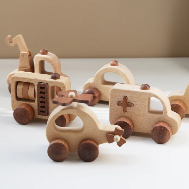 Solid Wood Rescue Toy Car Unisex Paintless Early Childhood Education Wooden Toys for Children