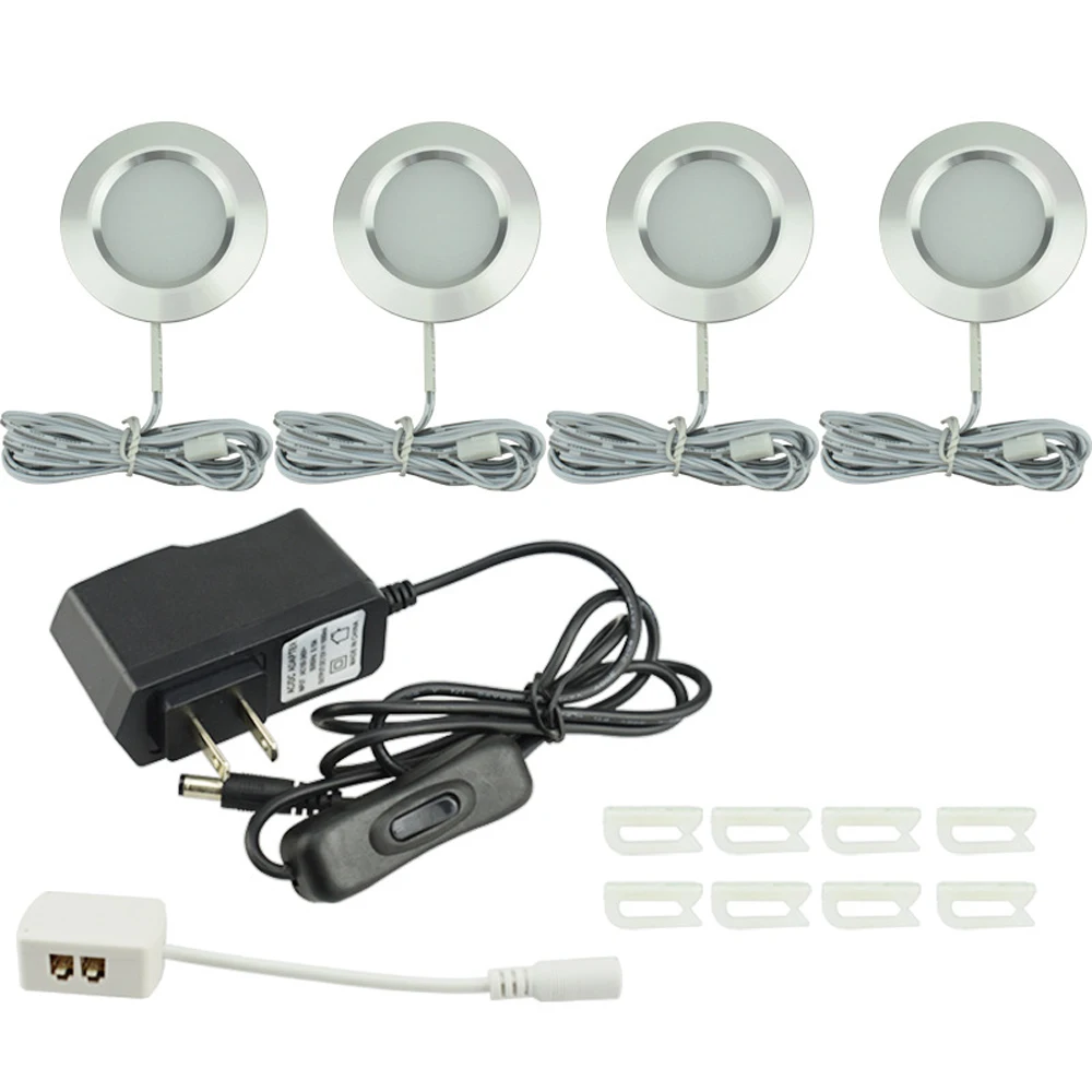 12V Modern Recessed LED under Cabinet Light 3W Warm White Aluminum Puck Lights for Home Kitchen Counter Ceiling Lighting