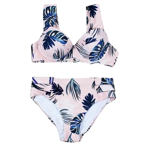 Plus Size Women's Underwire Bikini Swimsuit High Waist Print Swimwear 2-Piece Set for Wholesale