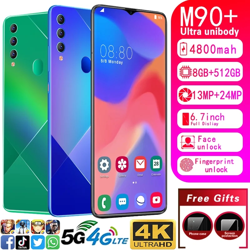 M90 + смартфонов новые продукты 6,7 Inch 8 ГБ + 512 ГБ Android открытые Мобильные телефоны 5G смарт-сотовых телефонов