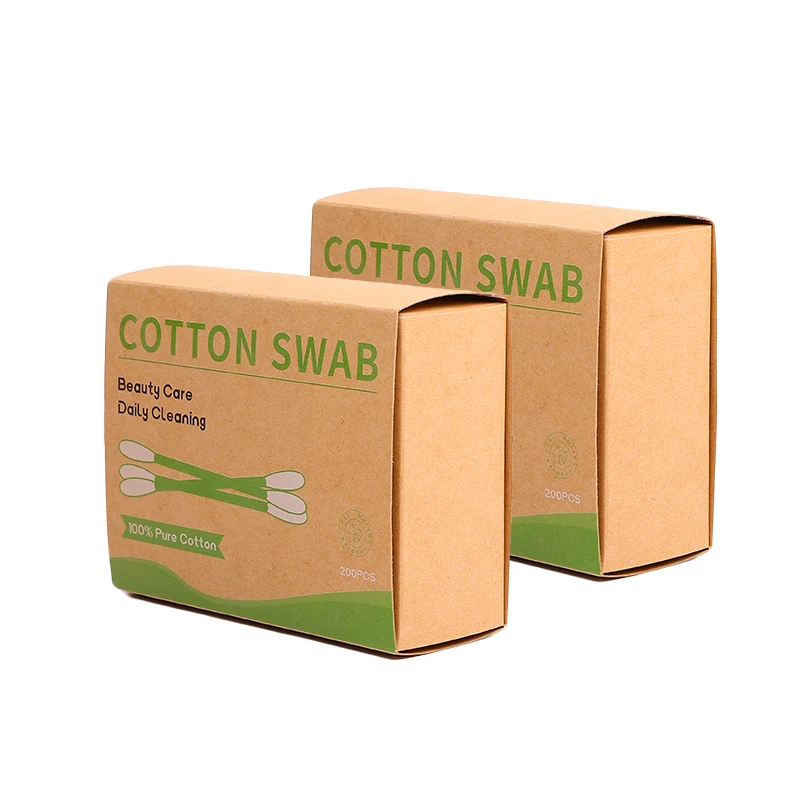 Хлопковые палочки для чистки ушей qtips в коробках ящиков из крафт-бумаги 200 шт. бамбуковые ватные наличии