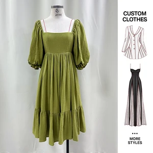 Clothing Manufacturers Wholesale Custom Casual Elegant Square Neck Dress With Ruffled Hem and Elastic Waist Women Clothes Wear