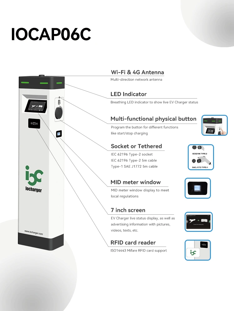 Ocpp 2.0.1 Smart Ev Charger 22kw Pedestal Type Dual Sockets Support 4g ...