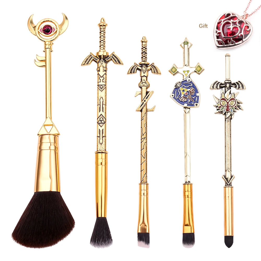 5 Pcs Legend Of Zelda Classical Makeup Brush Set Eyeshadow Brush Kit Ruby Necklace Of Hearts Gift