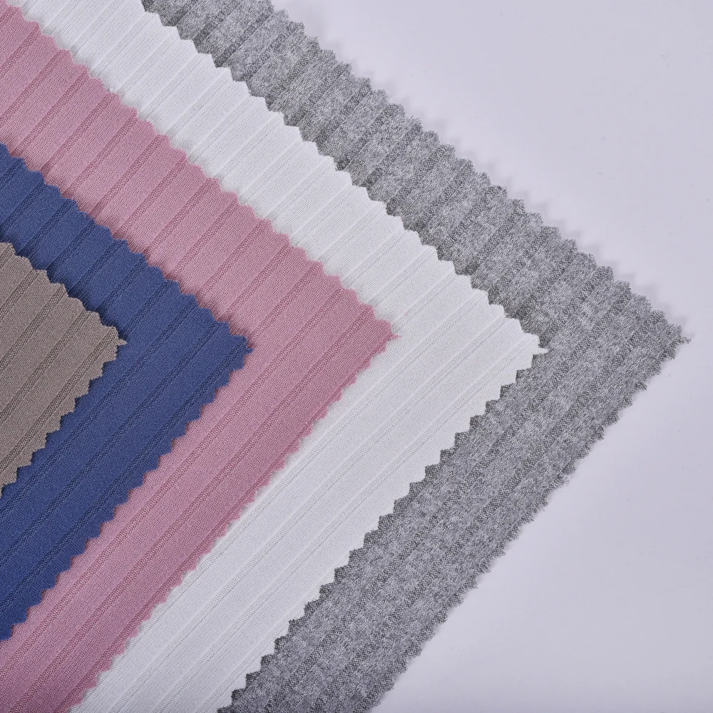 Wholesale Custom Color 8*3 DTY Spandex Ribbed Fabric 100% Polyester Printed for Women's Dress and Sweater for Girls