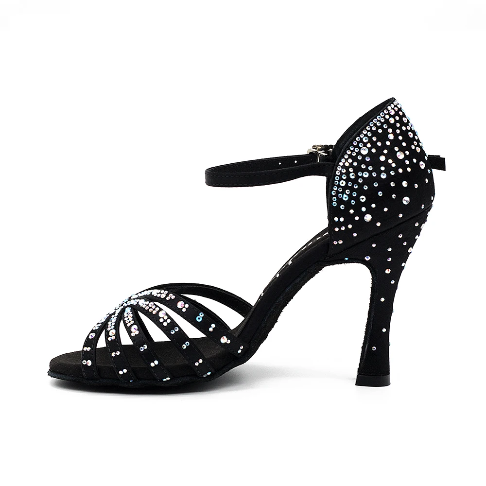 Суфини последняя Звездное с украшением в виде кристаллов с пышной юбкой на плоской подошве танцевальная Женская социальных на каблуках сальса обувь Латинская танцевальная обувь