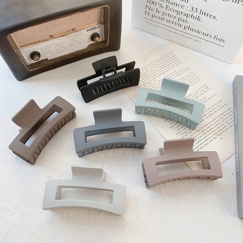Hot Sale Large Women Solid Color Resin Hair Clip Accessories Matte  Rectangle Paint PS Plastic Hair Claw for Thick Hair
