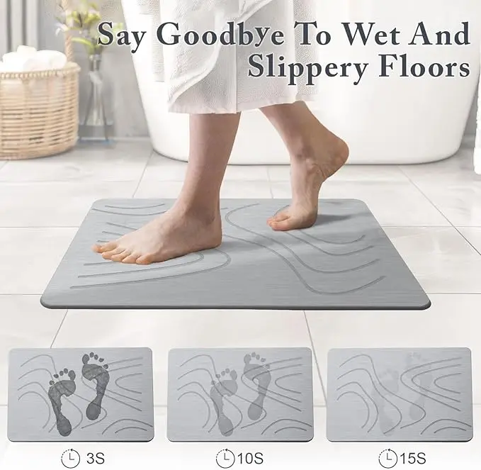 Natural Anti-Slip Fast Drying Bath Stone Mat Water-Proof Engraved Diatom Carpet for Home Use