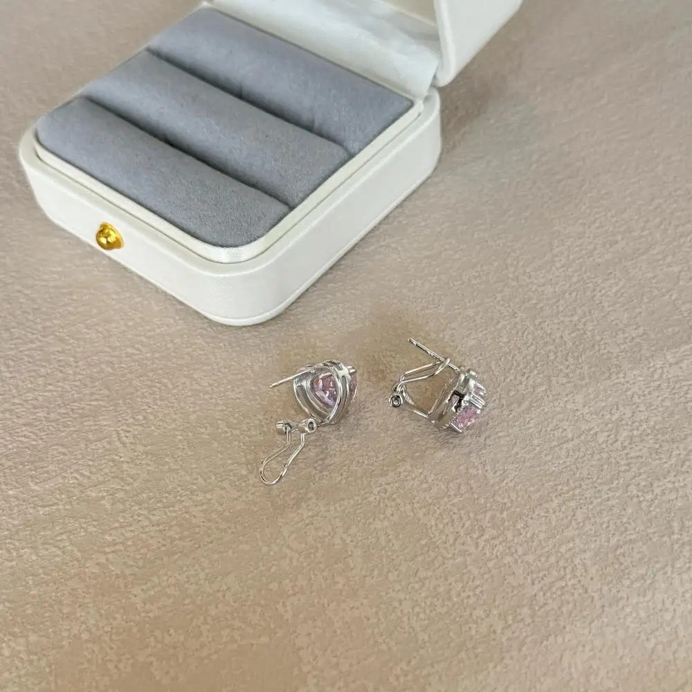 KAKODIY Stock Luxury Jewelry Stud Earrings Sterling Silver 925 Sterling Silver Pink 8A Zircon Heart Stud Earrings detail 5