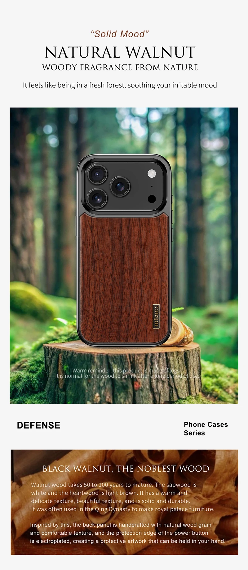 product laudtec natural wood back panel with sapphire touch panel luxury rotatable camera phone case for iphone 17 pro-2