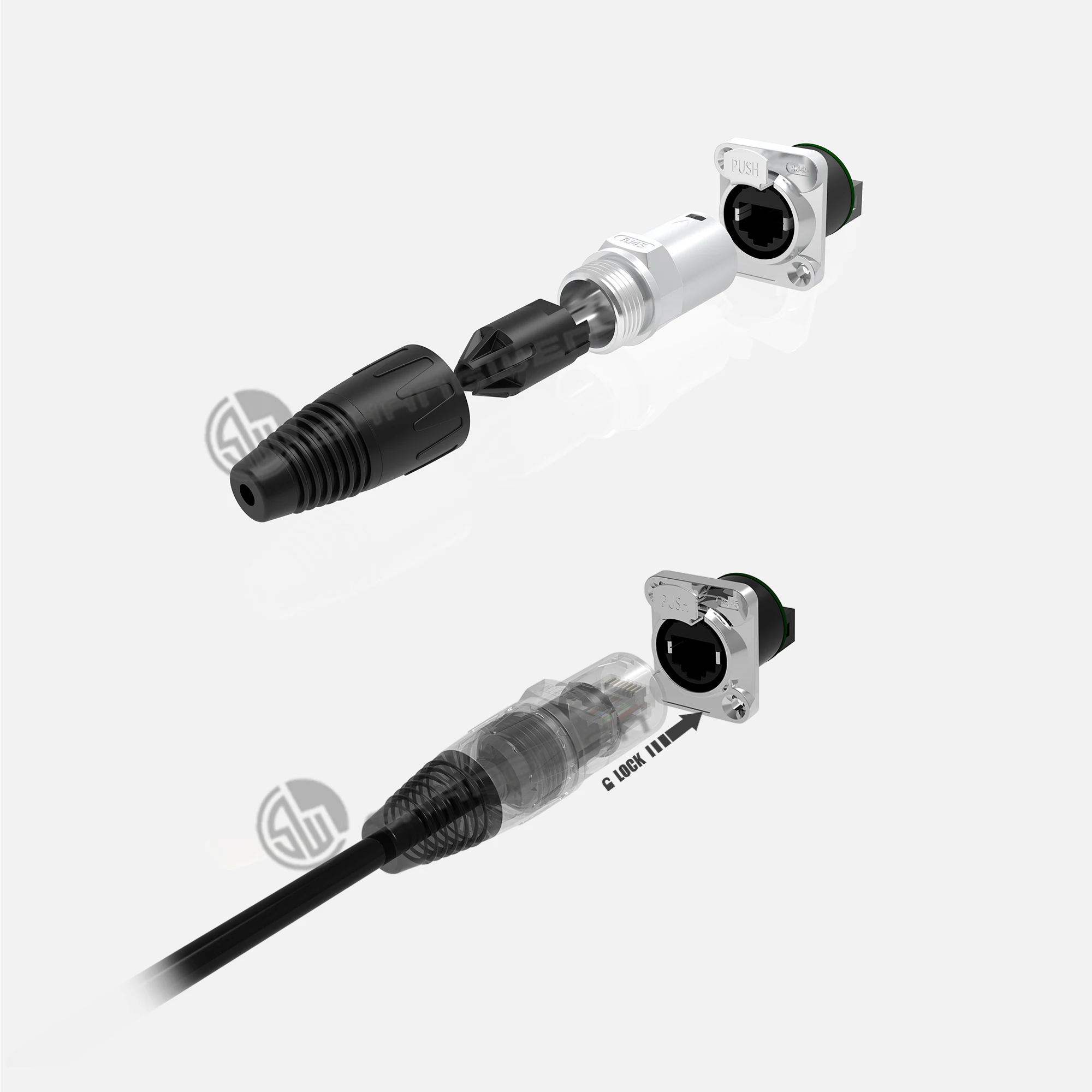 D-Shape Panel Mount Ethercon Ethernet RJ-45 Chassis Connector Indoor Cat 5e 8P Pins LED Application Network Signal D-RJ45